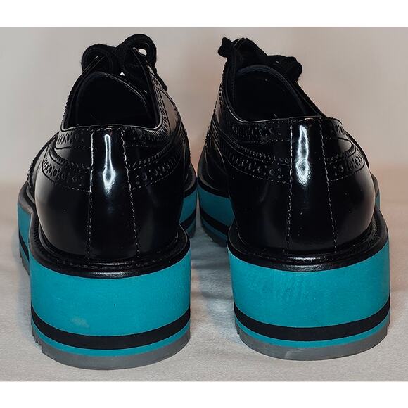 Authentic Prada Black Leather Lasercut Accents Oxford Platform Shoes Size 35.5 - Picture 5 of 9